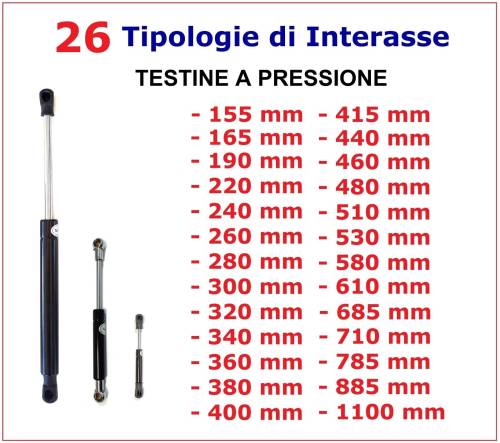 1 PISTONE molla a GAS Testine a PRESSIONE 26 Tipi di Interasse PISTONI RICAMBIO